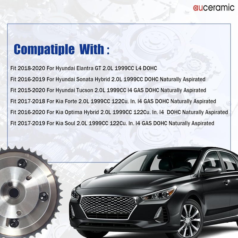 AUCERAMIC 24370-2E650 243702E650Timing Camshaft Gear Fit 2015-2020 for Hyundai Elantra GT Sonata Tucson L4 l4 Fit 2016-2020 for Kia Forte Optima Hybrid Soul 2.0L CVVT Exhaust Sprocket (1pc) - Image 2